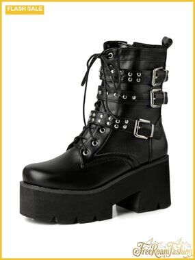 LUXMAX Women's Goth Chunky Platform Ankle Boots Synthetic Lace Up